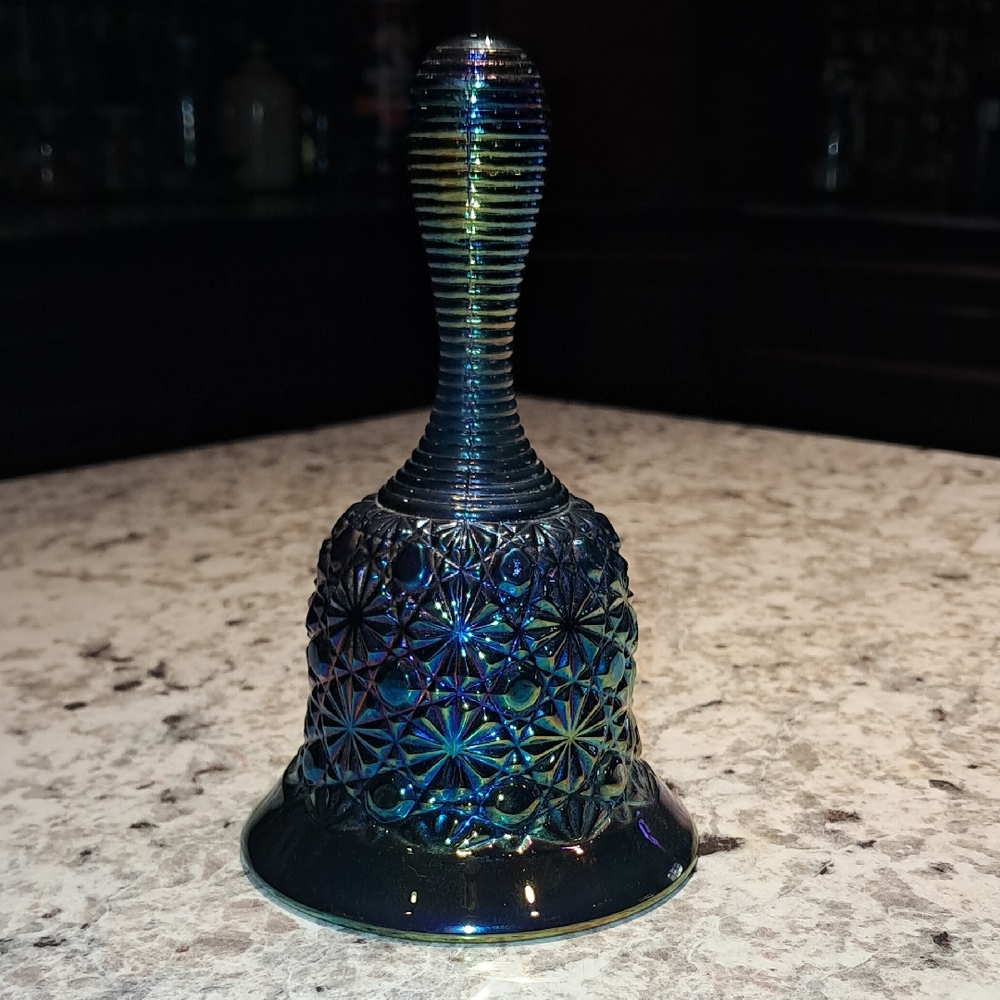 Vintage Amethyst Carnival Glass Bell Feat. Daisy & Button Pattern 1970's